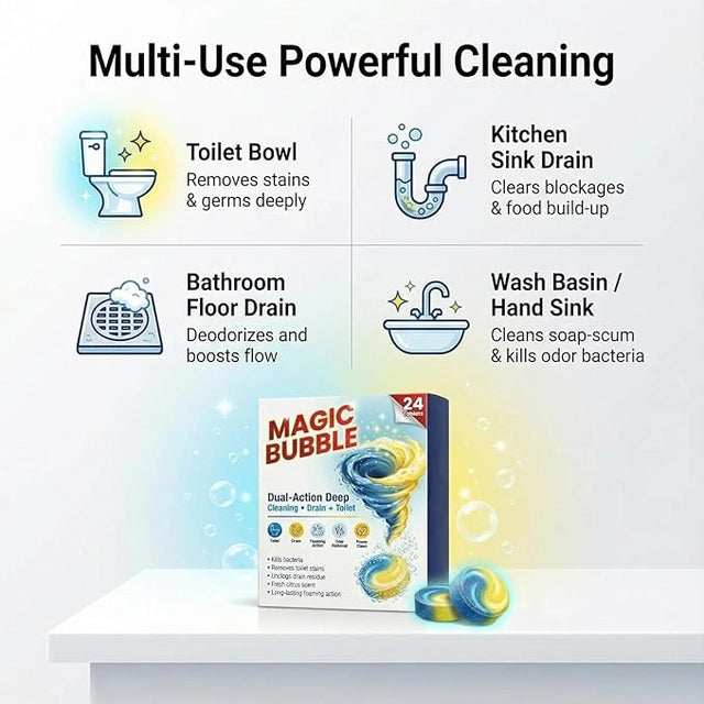 Magic Bubble Dual-Action Toilet & Drain Cleaning Tablets (24 Tablets)